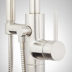 Lexia Floor Mounted Tub Filler Faucet and Valve in Brushed Nickel | detail photo