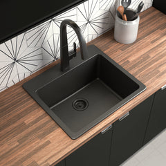 Host 25-inch Granite Dual Mount Single Bowl Sink in Black | product photo