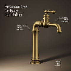 Kohler Artifacts Gentleman's Single Hole Bathroom Faucet in Vibrant Brushed Moderne Brass | product photo