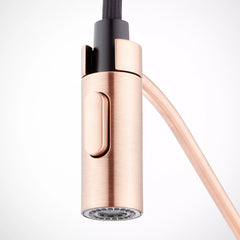 Eiler Single Handle Deck Mounted Pre-Rinse Pull Down Kitchen Faucet in Satin Copper/Black | detail photo
