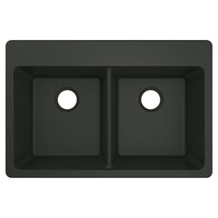 Host 33-Inch Wide x 9.5-Inch Deep Dual Mount Granite Double Bowl Kitchen Sink in Black | product photo