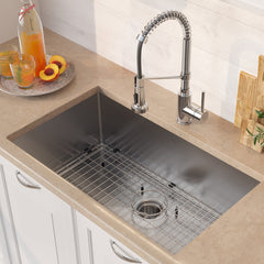 30-in Standart PRO Kitchen Sink Combo Set with Bolden Kitchen Faucet and Soap Dispenser in Chrome | product photo