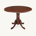 Front | espresso drop-leaf table centered on paper, both leaves raised, turned pedestal on four curved feet