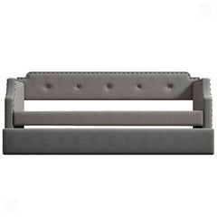Daybed, Twin Size, Gray Polyester, Wood Frame, Nailhead Trim