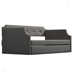 Daybed, Twin Size, Gray Polyester, Wood Frame, Nailhead Trim