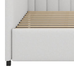 Daybed with Storage Drawers, Linen Upholstered, Wood Frame, Beige