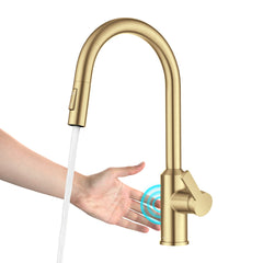 Oletto Touchless Sensor Pull-Down Single Handle Kitchen Faucet in Brushed Brass | product photo