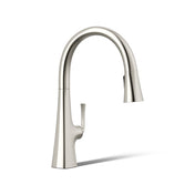 Graze Pull-Down Single Handle Kitchen Faucet With Three-Function Sprayhead With Accessories in Polished Nickel