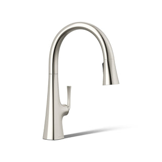 Graze Pull-Down Single Handle Kitchen Faucet With Three-Function Sprayhead With Accessories in Polished Nickel