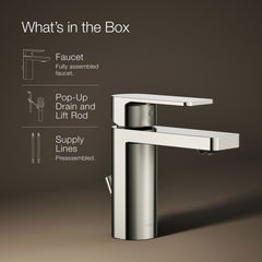 Kohler Parallel Single Hole Bathroom Faucet with Drain Assembly in Polished Nickel | product photo