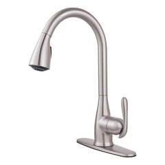 Haysfield Single Handle Deck-mount Pull-down Kitchen Faucet with Sprayer in Spot Resist Stainless in Stainless Steel | product photo
