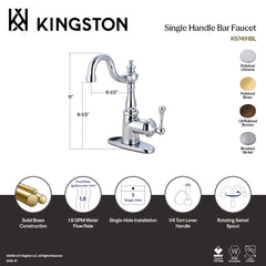 Deck Mount Bar Faucet, Heirloom, Single Handle in Polished Chrome
