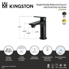 Deck Mount Bathroom Faucet, Single-Handle with Push Pop-Up in Matte Black