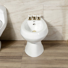 Deck Mount Bidet Faucet, Heirloom, Three-Handle Vertical Spray in Polished Brass