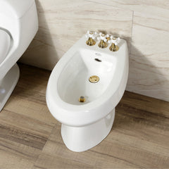 Deck Mount Bidet Faucet, Heirloom, Three-Handle Vertical Spray in Polished Brass
