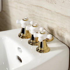 Deck Mount Bidet Faucet, Heirloom, Three-Handle Vertical Spray in Polished Brass