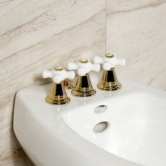 Deck Mount Bidet Faucet, Heirloom, Three-Handle Vertical Spray in Polished Brass