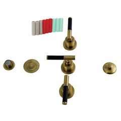 Deck Mount Bidet Faucet, Kaiser, Three Handle with Brass Pop-Up in Antique Brass