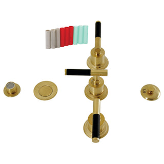 Deck Mount Bidet Faucet, Kaiser, Three-Handle with Brass Pop-Up in Brushed Brass