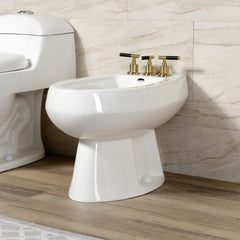 Deck Mount Bidet Faucet, Kaiser, Three-Handle with Brass Pop-Up in Brushed Brass