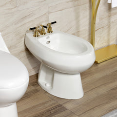 Deck Mount Bidet Faucet, Kaiser, Three-Handle with Brass Pop-Up in Brushed Brass