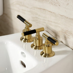 Deck Mount Bidet Faucet, Kaiser, Three-Handle with Brass Pop-Up in Brushed Brass