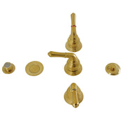 Deck Mount Bidet Faucet, Magellan, Three-Handle with Brass Pop-Up in Brushed Brass