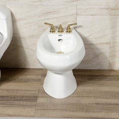 Deck Mount Bidet Faucet, Magellan, Three-Handle with Brass Pop-Up in Brushed Brass
