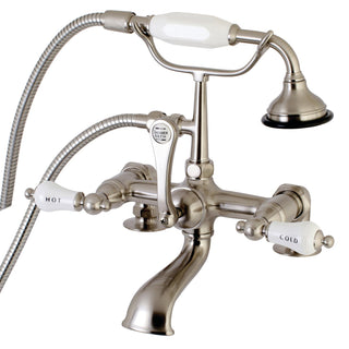 Deck-Mount Clawfoot Tub Faucet, Aqua Vintage, 3-Handle with Hand Shower in Brushed Nickel