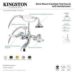 Deck-Mount Clawfoot Tub Faucet, Aqua Vintage, 3-Handle with Hand Shower in Brushed Nickel