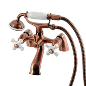 Deck-Mount Clawfoot Tub Faucet, Heirloom, Three-Handle with Hand Shower in Antique Copper