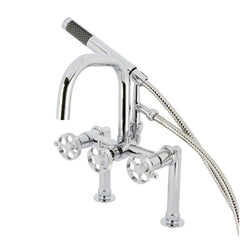 Deck-Mount Clawfoot Tub Faucet, Webb, Three-Handle with Hand Shower in Polished Chrome