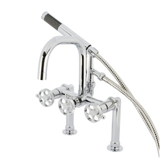 Deck-Mount Clawfoot Tub Faucet, Webb, Three-Handle with Hand Shower in Polished Chrome