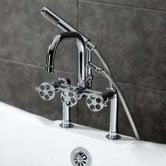Deck-Mount Clawfoot Tub Faucet, Webb, Three-Handle with Hand Shower in Polished Chrome