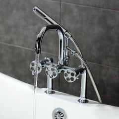 Deck-Mount Clawfoot Tub Faucet, Webb, Three-Handle with Hand Shower in Polished Chrome