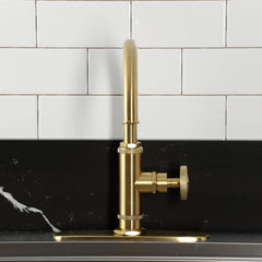 Deck Mount Kitchen Faucet, Ostro, Single Handle with Side Spray in Brushed Brass