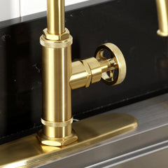 Deck Mount Kitchen Faucet, Ostro, Single Handle with Side Spray in Brushed Brass