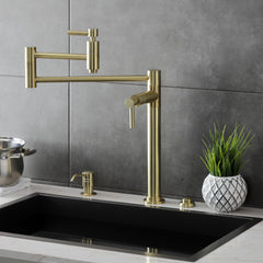 Deck Mount Pot Filler Faucet, Concord, Two-Handle in Brushed Brass