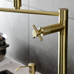 Deck Mount Pot Filler Faucet, Concord, Two-Handle in Brushed Brass