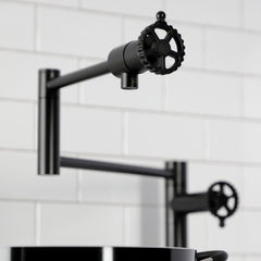 Deck Mount Pot Filler Faucet, Fuller, Two Handle in Matte Black