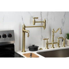 Deck Mount Pot Filler Faucet, Heirloom, Two-Handle in Brushed Brass