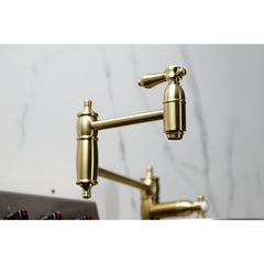 Deck Mount Pot Filler Faucet, Heirloom, Two-Handle in Brushed Brass