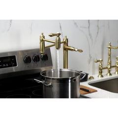 Deck Mount Pot Filler Faucet, Heirloom, Two-Handle in Brushed Brass