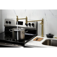 Deck Mount Pot Filler Faucet, Heirloom, Two-Handle in Brushed Brass