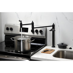 Deck Mount Pot Filler Faucet, Heirloom, Two-Handle in Matte Black
