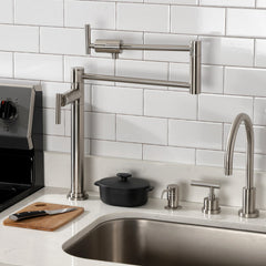Deck Mount Pot Filler Faucet, Manhattan, Two-Handle in Brushed Nickel