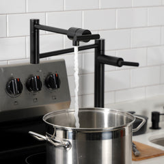 Deck Mount Pot Filler Faucet, Manhattan, Two Handle in Matte Black