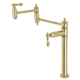 Deck Mount Pot Filler Faucet, Restoration, Two-Handle in Polished Brass