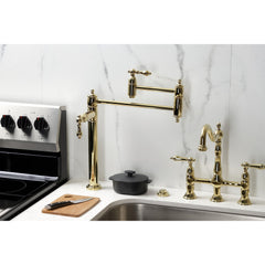 Deck Mount Pot Filler Faucet, Restoration, Two-Handle in Polished Brass