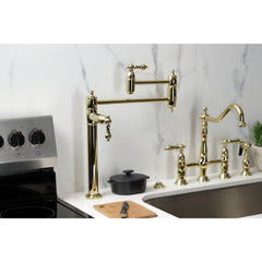 Deck Mount Pot Filler Faucet, Restoration, Two-Handle in Polished Brass